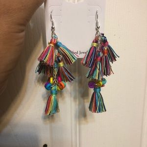 Rainbow Tear Drop Tassel Earrings
